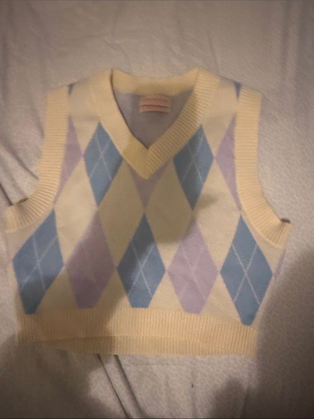 Urban Outfitters Pastel Argyle Knit Vest in Yellow, Blue, Lavender